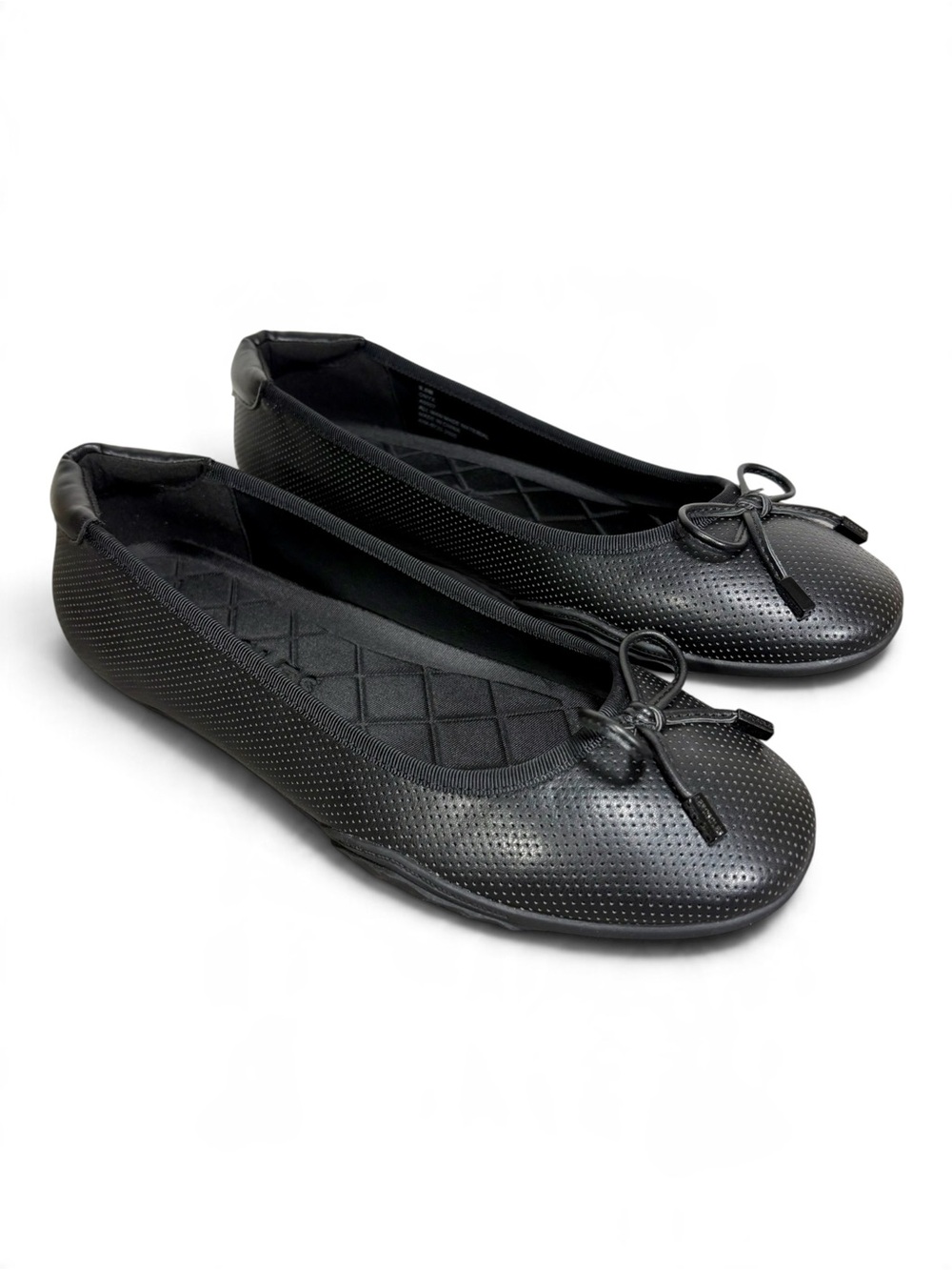 AEROSOLES Onyx Black Perforated Ballet Flats with Bow Accent- woman’s 9.5